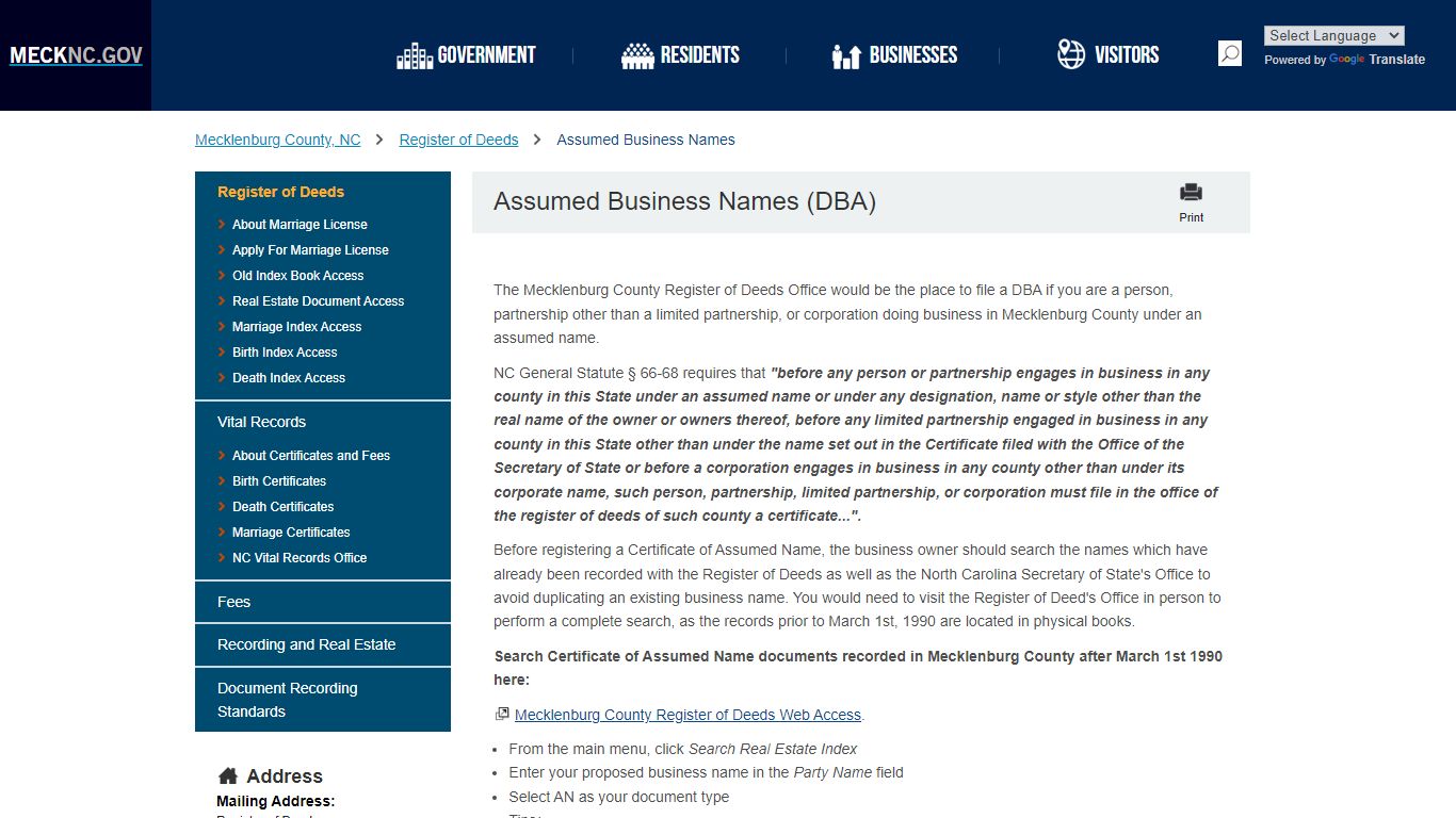 Assumed Business Names (DBA) - mecknc.gov